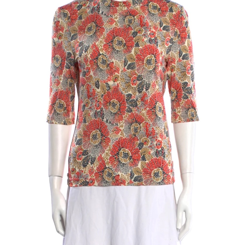 Rosetta Getty Floral Print Crew Neck Blouse